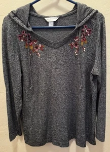 Christopher & Banks Women's Long-Sleeve Embroidered Hoodie, Size XL/Petite - Picture 1 of 3