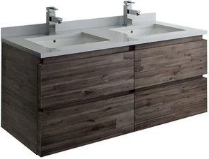 Fresca FCB31-2424-U Formosa 48" Wall Mounted Double Basin Vanity - Acacia Wood / - Picture 1 of 12