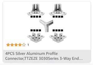 4PCS Silver Aluminum Profile Connector, 3030Series 3-Way End Corner 3030 Series - Picture 1 of 5