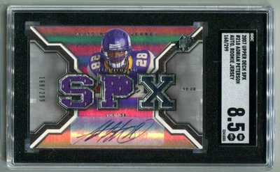 2007 UD SPX Adrian Peterson RC Jersey AUTO 168/299 SGC 8.5 NM-MT+ - Image 1 of 2