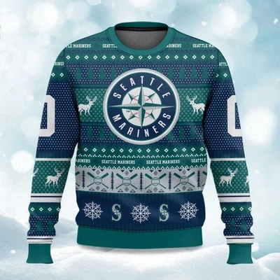 2025 Christmas Mariners Baseball Personalized Ugly Sweater -  Christmas Gift - Image 1 of 4