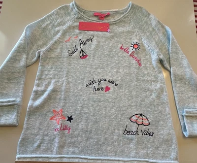 NUEVO Suéter Lilly Pulitzer Danette Azul Celestial Sailabration Bordado L $138 Foto 1 de 4