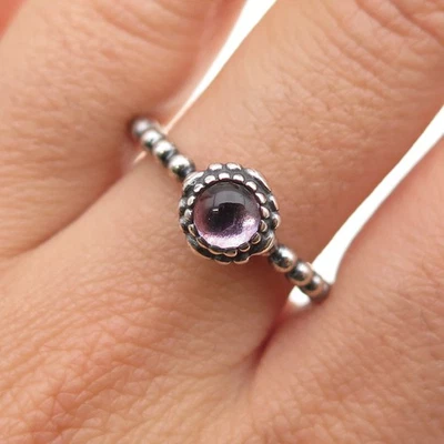 PANDORA Sterling Silver Real Amethyst February Birthstone Bubble Ring Size 8.75 - Image 1 of 4