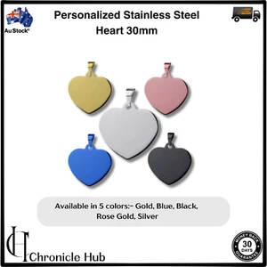 Personalized Customised Engraved Name ID Tags Heart shape - Picture 1 of 8