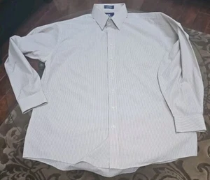 Camicia elegante Stafford uomo aderente marrone e bianca a righe antirughe 17,5 36/37 - Foto 1 di 5