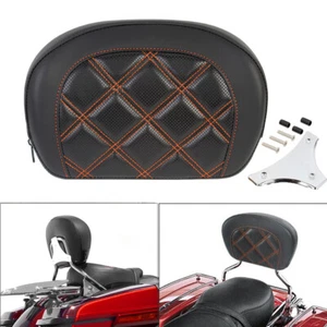 Almohadilla de respaldo de barra Sissy de pasajero con costuras naranjas para Harley Touring 1996-UP - Imagen 1 de 12