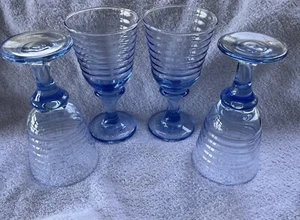 EUC Vintage Libbey Blue Sirrus Harlequin Romance Water Wine Goblets Set of 4 G1 - Picture 1 of 7
