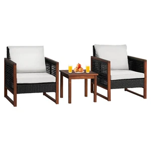 Patio Furniture 3-Piece Acacia Wood Patio Bistro Set Outdoor Chat Conversation - Picture 1 of 28