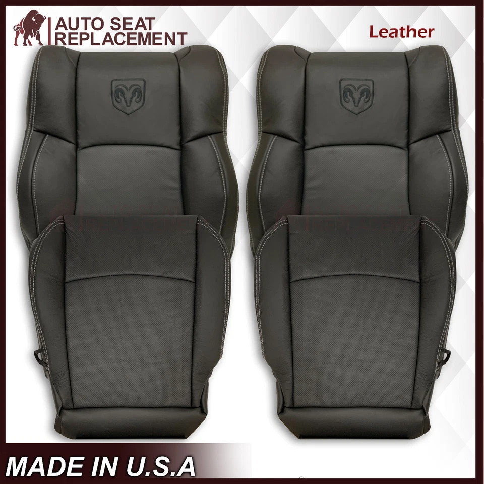 For 2009 - 2012 Dodge Ram 2500 3500 Laramie Seat Covers Dark Gray Leather - Image 1 of 4