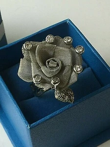 BIG MESH GRAY ROSE FLOWER LADIES VINTAGE RING 8 New FINE 925 STERLING SILVER - Picture 1 of 6