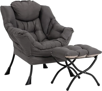 SESHINELL Lazy Chair with Ottoman & Armrests,for Living Room, Bedroom, Office, Dark Grey