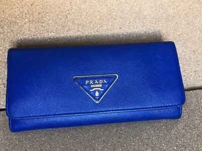Prada Portafoglio Lungo Donna Portafoglio Pattina Saffiano Blu Reale Lusso Italia - Immagine 1 di 4