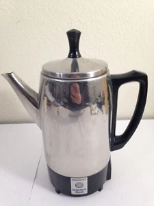 Vtg PRESTO PERCOLATOR # 0282001 Chrome Electric Coffee Maker Bakelite Handle - Picture 1 of 9