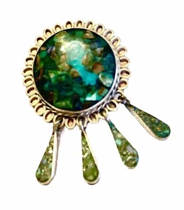 Vtg 1940s Sterling Silver Taxco Mexico Inlay Multi Mineral Stone Pendant Brooch - Picture 1 of 4