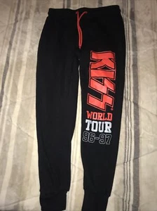 KISS WORLD TOUR 96-97 Sweatpants Women’s XS Black W/Pockets Red Drawstring - Picture 1 of 4
