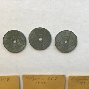 Belgio 25 centesimi 1944 1944 1945 monete da guerra 3 pezzi - Foto 1 di 6
