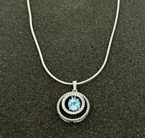 925 Sterling Silver Blue Topaz Open Circle Pave Diamond Pendant 18" Necklace - Picture 1 of 5