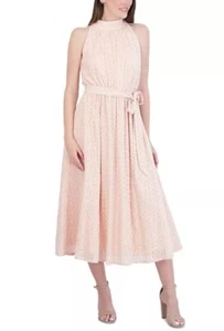 Robbie Bee Womens Floral Lace Sleeveless Tie Waist Dress in Blush Pink Large $79 - Picture 1 of 7