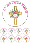 Edible 7.5" Round  Christening/Baptism Cake Topper + 8 Cupcake Toppers  Uncut