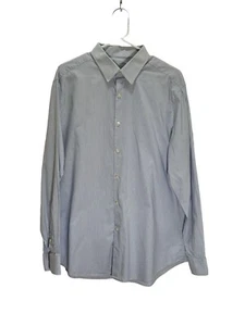 Perry Ellis Dress Shirt Long Sleeve Button Up Blue Purple Pin Stripe 17.5 34/35 - Picture 1 of 3