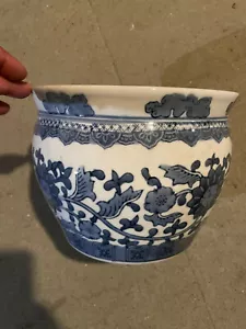 Chinese Jardiniere Porcelain with Crisantemos in Blue, 1920s - Bild 1 von 2