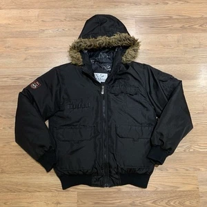Triple Fat Goose Jacket Men Med Black Duck Down Puffer Parka Hood Faux Fur Trim - Picture 1 of 9