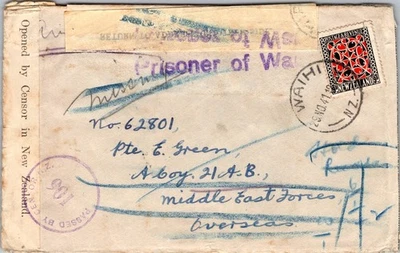 1941 Waihi New Zealand Military Dead Letter Office Cover Returned to Sender - Imagem 1 de 2