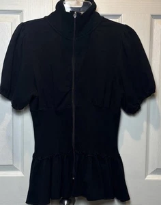 Necessary Objects Y2K Black Zip Up Puff Sleeve Tunic Top Sport Medium - Picture 1 of 13