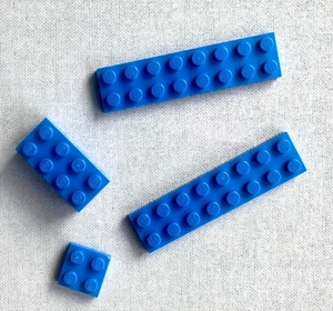MIXED LOT OF 4 LEGO BRICKS & PLATES BLUE 2x4 BRICK & 2x2 & 2x8 PLATES / BASES - Picture 1 of 2