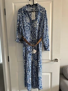 BNWT Zara Belted Maxi Dress, Light Blue And White, Size S - Picture 1 of 3