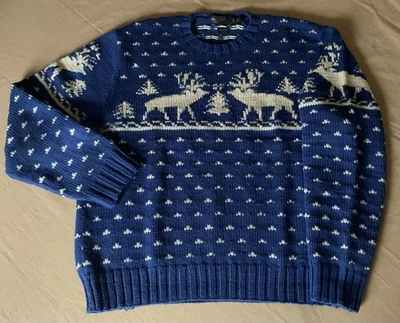 Suéter Vintage Polo Ralph Lauren Esquí Vacaciones Reno Lana Real Cuello Redondo XL Foto 1 de 4