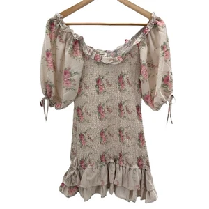Mini Vestido For Love Bell Calado Floral Volantes Hombro Descubierto Cottagecore S - Imagen 1 de 7