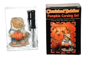 CHERISHED TEDDIES 466220 Figurine Halloween Pumpkin Carving Set Ed Enesco - Picture 1 of 14