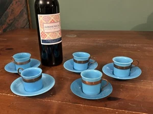 Chinese Blue Peking Glass 5 Demitasse Cups Early Republic Antique Art Deco - Picture 1 of 7
