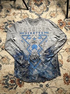 Y2K American Fighter MMA Affliction Style Long Sleeve T-Shirt Size XL Blue Gray - Image 1 of 4