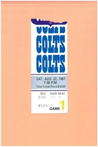 Indianapolis Colts @ Minnesota Vikings 8-22-1987 NFL ticket Topps Anthony Carter - Picture 1 of 2