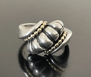 Lagos Caviar Sterling Silver & 18K Yellow Gold Twisted Dome Ring Size 7 - Picture 1 of 7