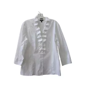 Talbots weiß Rüschenbesatz Ausschnitt 3/4 Ärmel Stretch Shirt Top Gr. 10 - Bild 1 von 3