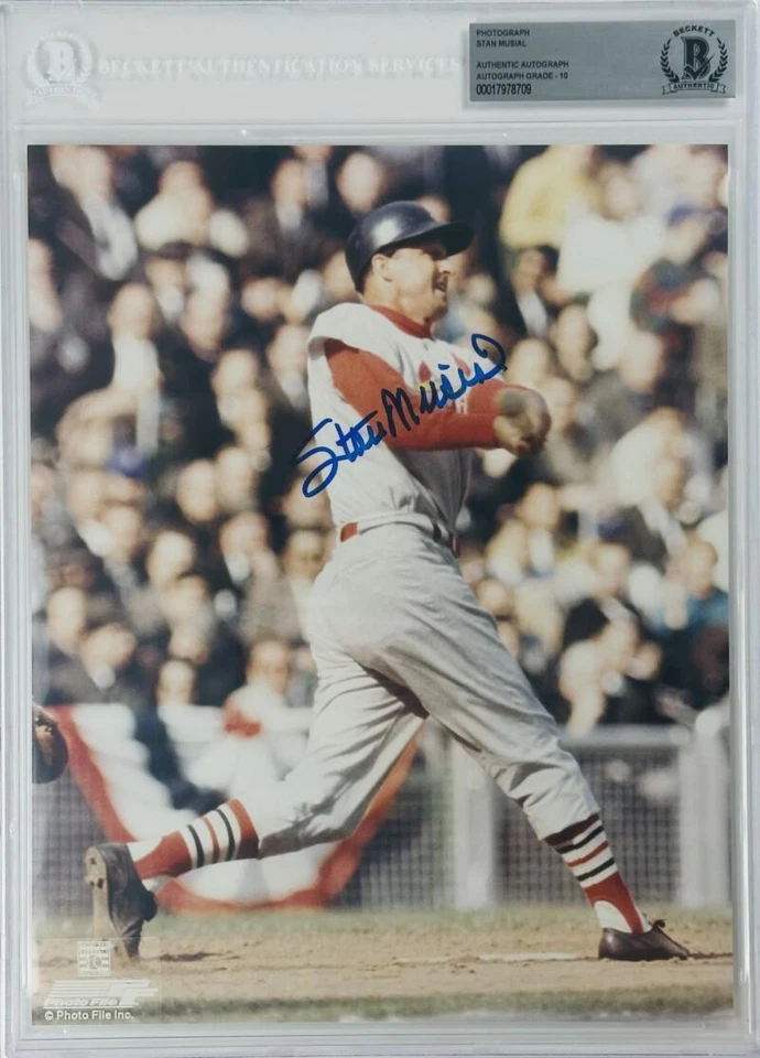 STAN MUSIAL SIGNED SLABBED 8X10 PHOTO ST LOUIS CARDINALS AUTOGRAPH 709 BAS 10 - Image 1 of 2