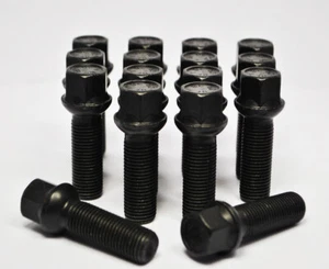 16 x M14 x 1.5, 40mm Thread, Radius Wheel Bolts (Black) - Picture 1 of 2