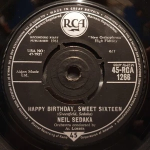 NEIL SEDAKA Happy Birthday, Sweet Sixteen **1961 UK 7" 45rpm** 45-RCA 1266 - Picture 1 of 2