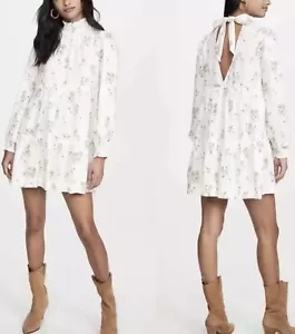 Free People Petit Fours Mini Dress Boho Peasant Flowy Cottage Linen Blend Small - Picture 1 of 12