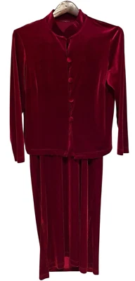 Vintage Maxi Floor Length Burgundy Red Velvet A Line Dress w/ Jacket No Size Tag - Image 1 of 4