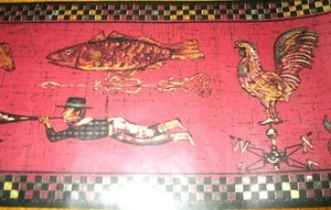 Wallpaper Border Weathervane Rooster Red Wine Fish Gold Country Folk Art NEW - Picture 1 of 2