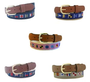 ZEP PRO Nautical Code Flag Belt on Khaki Navy Natural Webbing Premium Leather - Picture 1 of 8