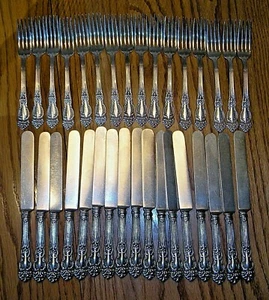 Antique 1901 Reed & Barton "Tiger Lily" Silverplate Flatware, Monogrammed "S" - Picture 1 of 17