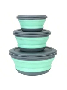 3pcs Set Collapsible Camping Bowl with Lid Silicone Foldable Travel Bowl Lunch - Picture 1 of 10