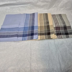 Drei Baumwolltaschentücher Vintage 15,5" blau gelb grau leicht weich - Bild 1 von 10