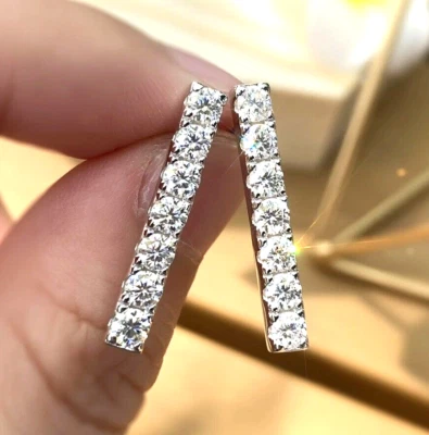 3mm Treated Certified Lovely Off White Diamond Dangler Earrings In 925 Silver - Image 1 of 4