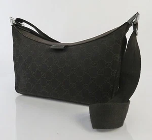 Auth GUCCI Dark Brown GG Canvas and Leather Shoulder Crossbody Bag Purse #61088 - Picture 1 of 15